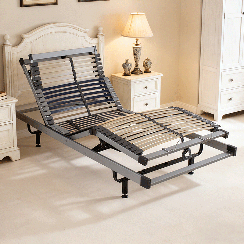 This image shows the use scenario of the smart electric wooden slat bed frame
